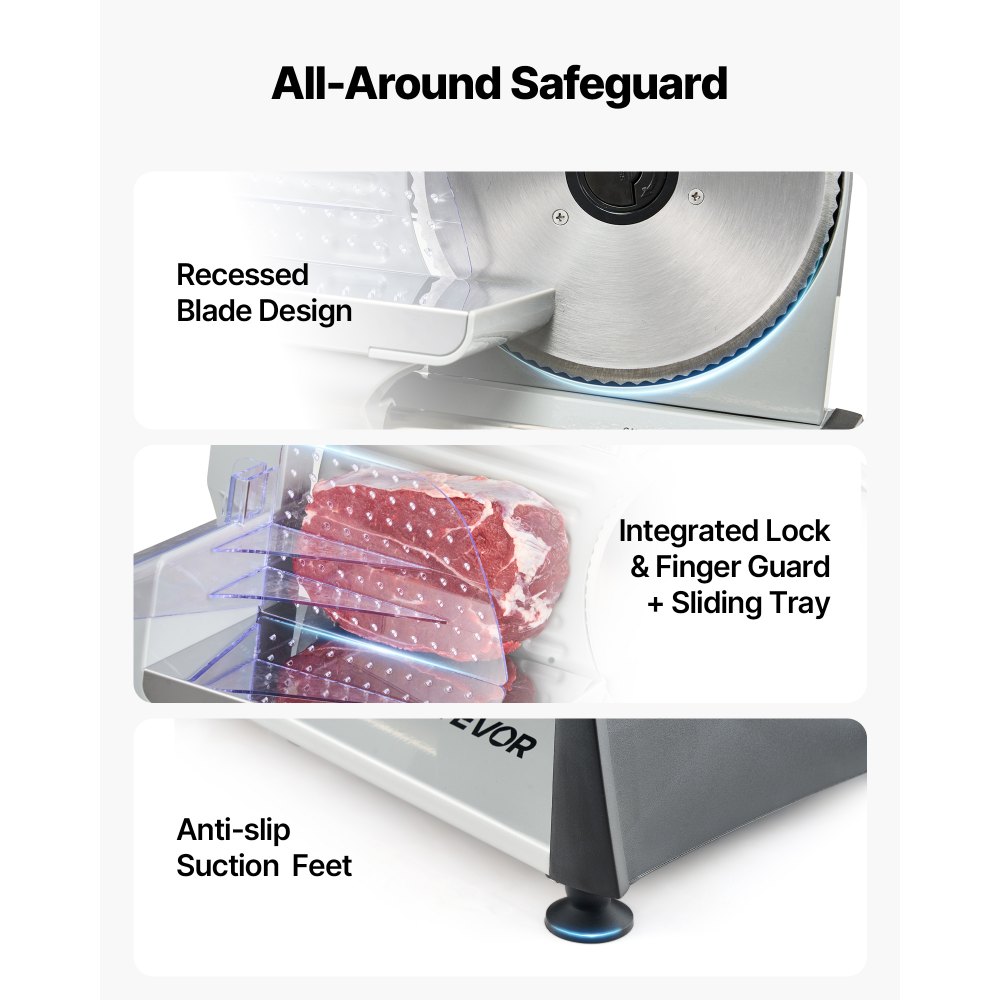 VEVOR Affettatrice Elettrica per Carne Congelata per Casa da 200 W con Lama da 19 cm, Affettatrice con Spessore Regolabile da 0 a 15 mm, per Carne Congelata, Prosciutto, Bistecca di Prima Qualità