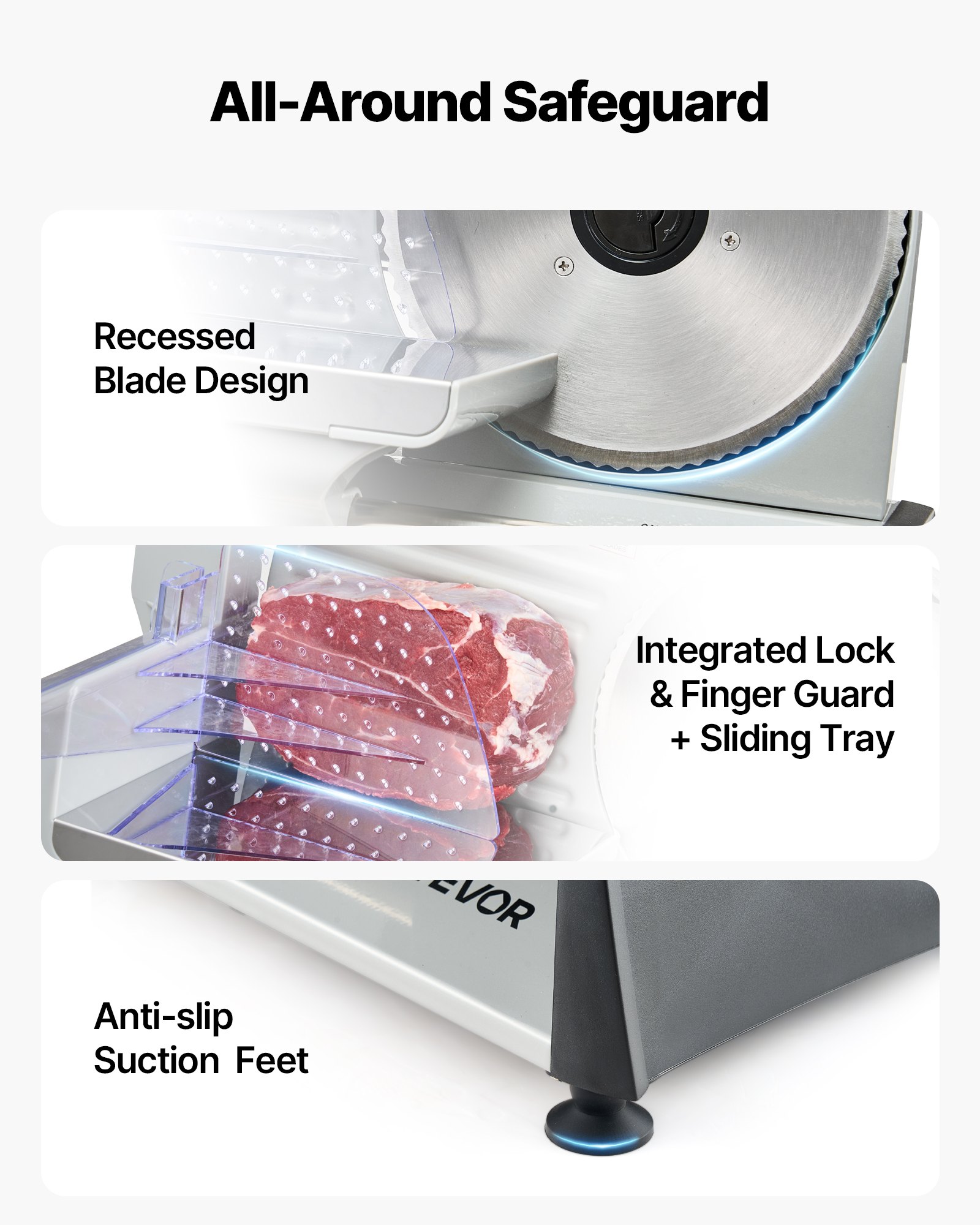 VEVOR Affettatrice Elettrica per Carne Congelata per Casa da 200 W con Lama da 19 cm, Affettatrice con Spessore Regolabile da 0 a 15 mm, per Carne Congelata, Prosciutto, Bistecca di Prima Qualità