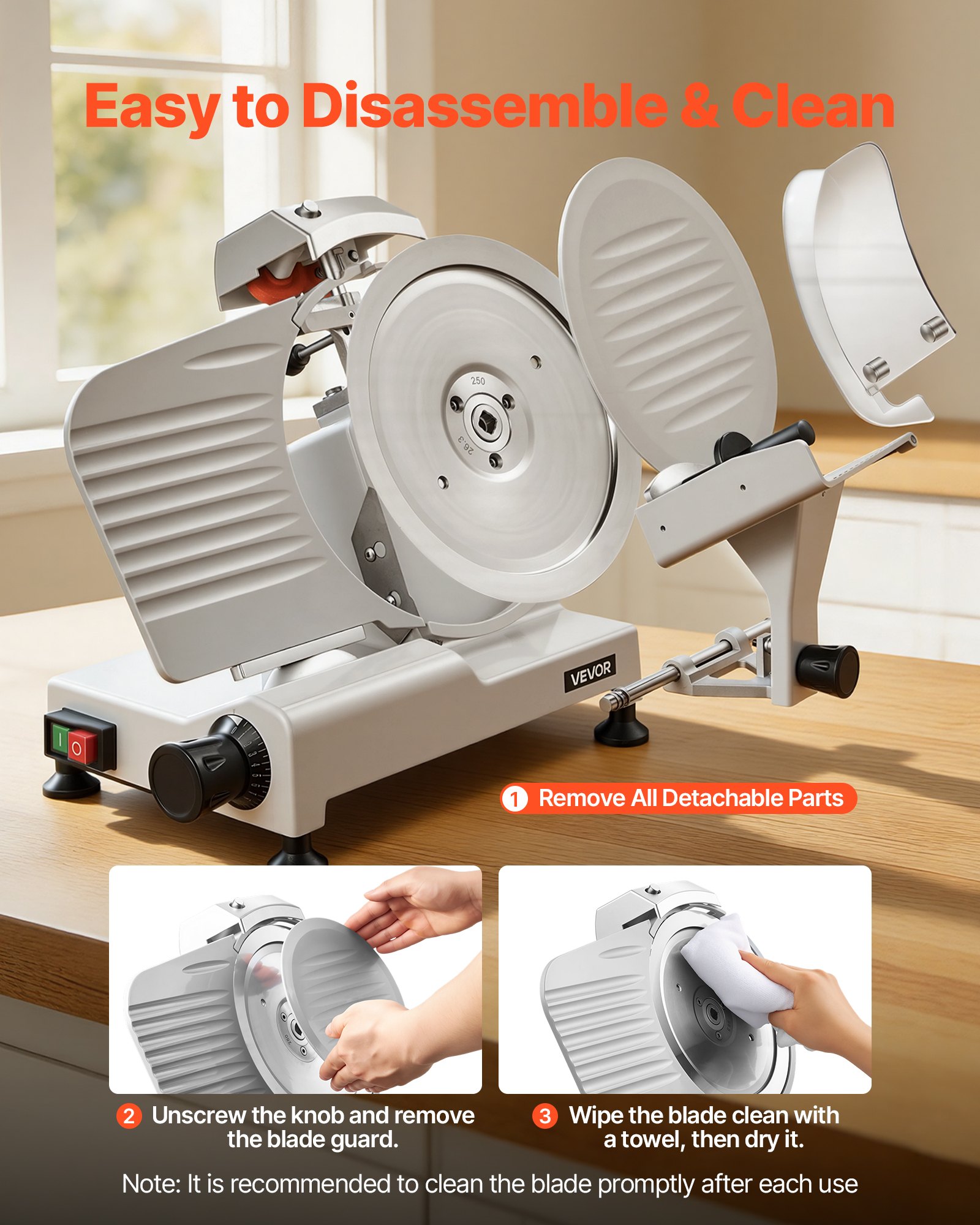 VEVOR Affettatrice Elettrica da Banco, Macchina Affettatrice per Prosciutto Carne Spessore di Taglio Regolabile 0-12 mm, Taglierina per Pane Formaggio Carne Salsicce Lama in Acciaio al Carbonio