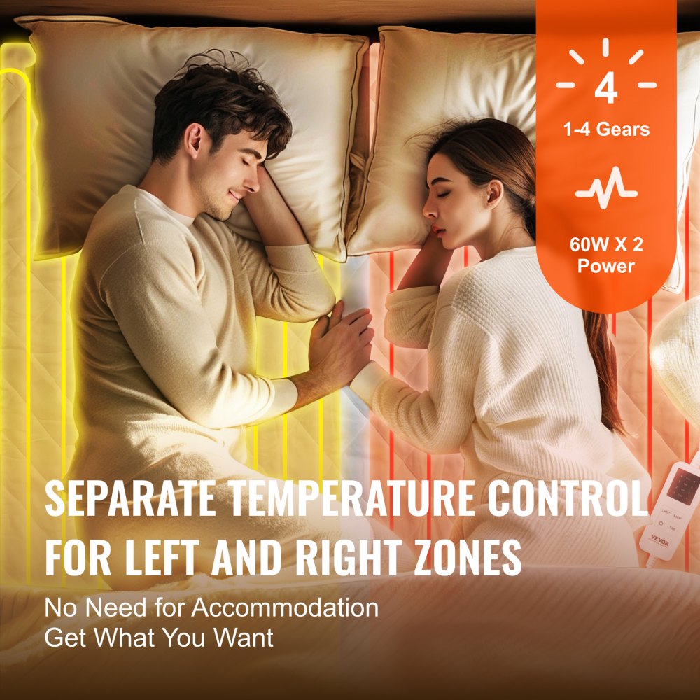 VEVOR Coprimaterasso Riscaldato, 150 x 160 cm, Scaldaletto Elettrico con Controllo 4 Impostazioni Calore, Timer 12 Ore, Spegnimento Automatico Dopo 8 Ore, Lenzuola per Materasso con Tasca Elastica