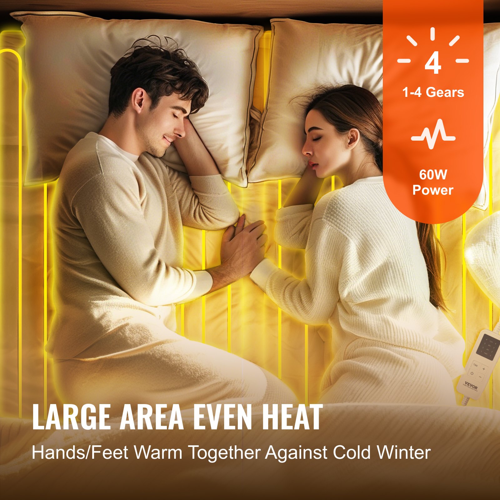 VEVOR Heated Mattress Topper, 150 x 80 cm, Bed Warmer with 4 Heat Settings, 12-Hour Timer, 8-Hour Automatic Shut-Off, Elastic Pockets All Around, Mattress Topper Made of Brushed Fabric