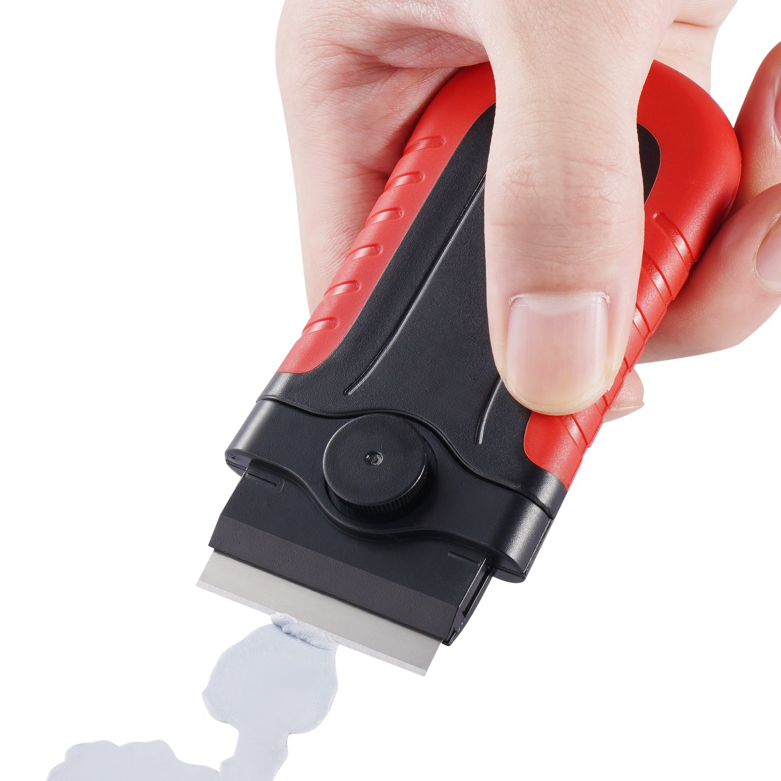 VEVOR Razor Blade Scraper with 15 + 1 Blades, Locking Scraper Tool with Safety Cap, Carbon Steel & POM Blades, for Removing Labels, Stickers, Decals, Black + Red