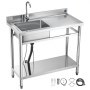 VEVOR Lavandino Mobile da Cucina 1000 x 500 x 940 mm, Vasca Singola con Rubinetto e Ripiano, Lavello da Cucina per Garage, Ristorante, Lavanderia, Lavabo da Esterno con Piano di Lavoro Destra