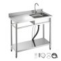 VEVOR Lavello in Acciaio Inox 100 x 50 x 94 cm, Vasca Singola con Rubinetto e Ripiano, Lavello da Cucina per Garage, Ristorante, Lavanderia, Lavabo da Esterno con Piano di Lavoro Sinistra