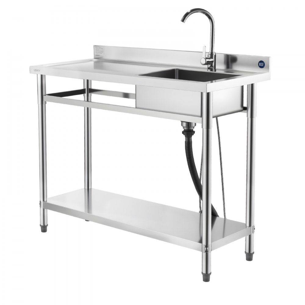 VEVOR Lavandino Mobile da Cucina 1200 x 500 x 940 mm, Vasca Singola con Rubinetto e Ripiano, Lavello da Cucina per Garage, Ristorante, Lavanderia, Lavabo da Esterno con Piano di Lavoro Sinistra
