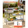 VEVOR Lavandino Mobile da Cucina 1200 x 500 x 940 mm, Vasca Singola con Rubinetto e 2 Vani Portaoggetti, Lavello da Cucina per Garage, Ristorante, Lavabo da Esterno con Piano di Lavoro Destra
