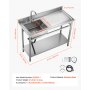 VEVOR Lavandino Mobile da Cucina 1200 x 500 x 940 mm, Vasca Singola con Rubinetto e Ripiano, Lavello da Cucina per Garage, Ristorante, Lavanderia, Lavabo da Esterno con Piano di Lavoro Destra
