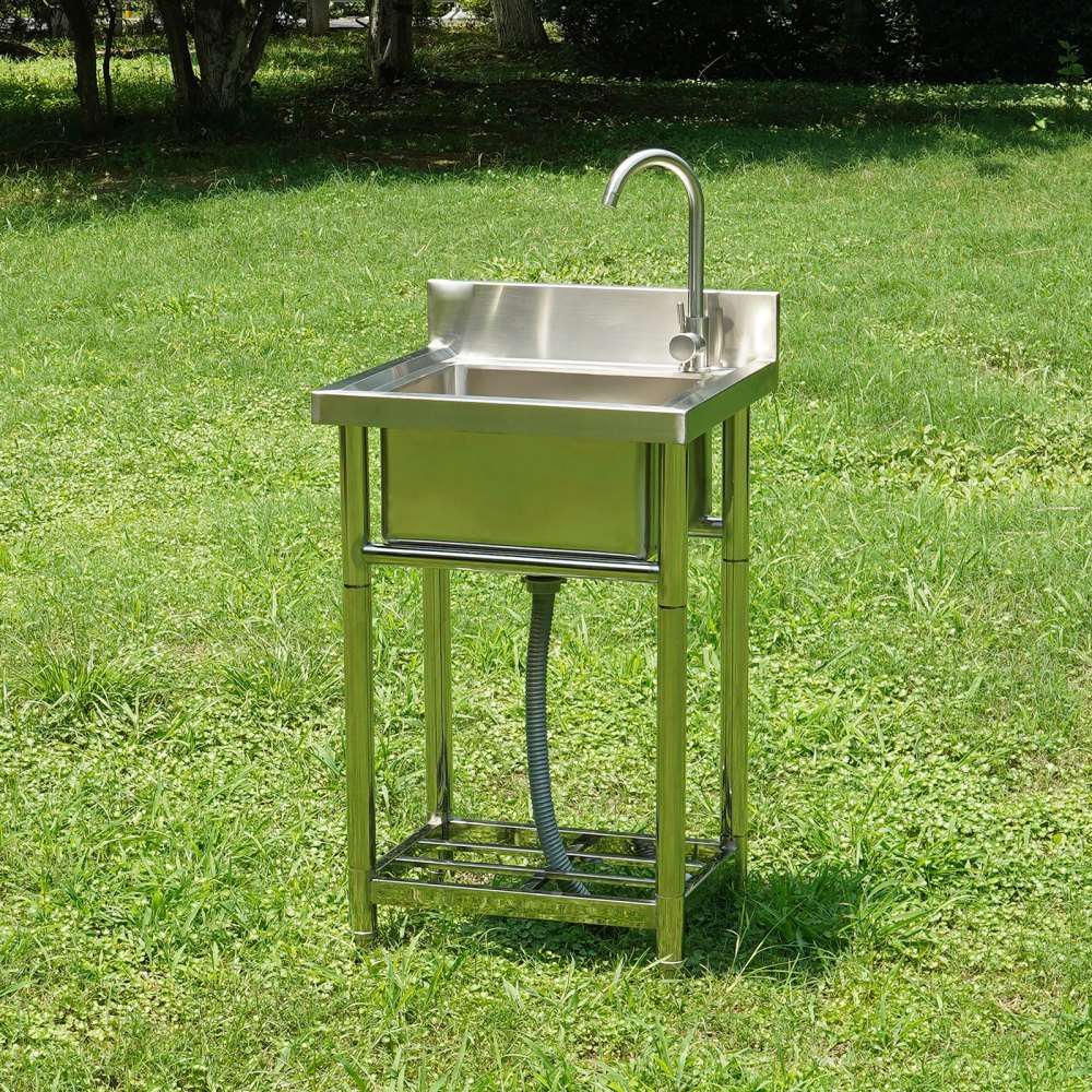 VEVOR Lavello multiuso in acciaio inox, lavello con rubinetto e gambe, lavelli commerciali a vasca singola 16 x 13 x 8,7 pollici per garage, ristorante, cucina, lavanderia