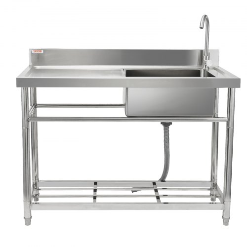 Lavello Acciaio Inox 304 A Una Vasca Con Ripiano | Lavello Da Cucina Commerciale 60x45x75 Cm Con Rubinetto - Foto 10