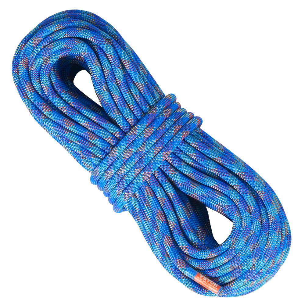 VEVOR Corda da arrampicata dinamica 10,2 mm, Corda da arrampicata all'aperto 40 m, Tensione rottura 25 kN, Corda in fibra elastica con moschettone in acciaio per fuga, discesa in corda doppia, blu