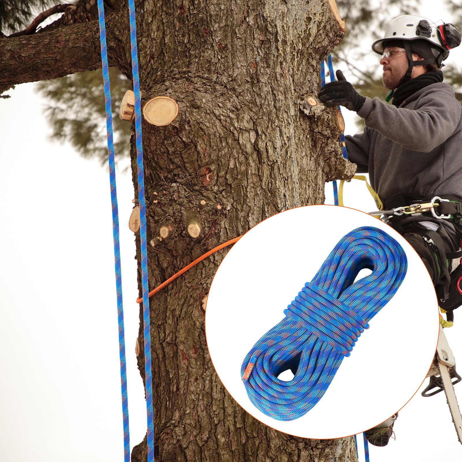 VEVOR Corda arrampicata dinamica 10,2 mm, Corda da arrampicata all'aperto 50 m, Tensione di rottura 25 kN, Corda in fibra elastica con moschettone in acciaio per fuga, discesa, soccorso antincendio
