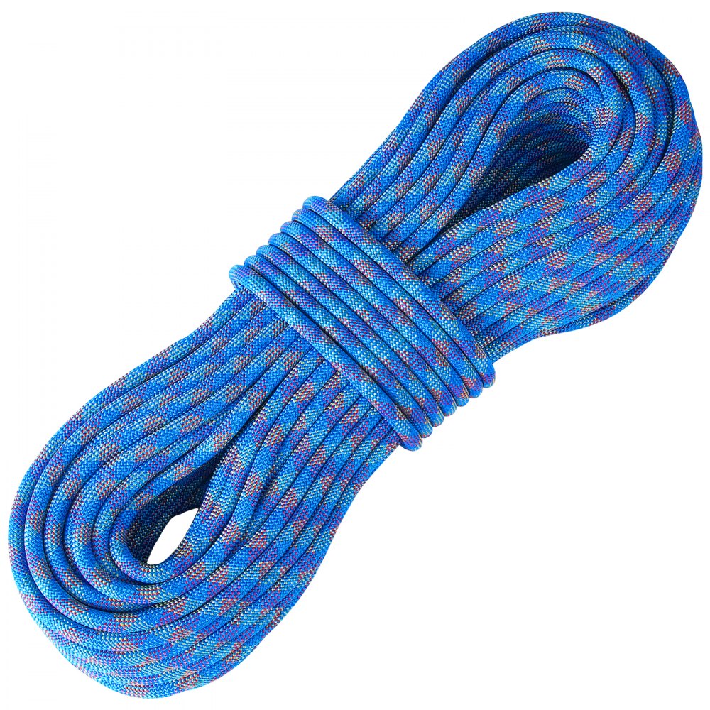 VEVOR Corda da arrampicata dinamica 10,2 mm, Corda da arrampicata all'aperto 60 m, Tensione di rottura 25 kN, Corda in fibra elastica con moschettone in acciaio per fuga, discesa in corda doppia, blu