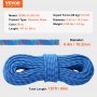 VEVOR Corda da arrampicata dinamica 10,2 mm, Corda da arrampicata all'aperto 60 m, Tensione di rottura 25 kN, Corda in fibra elastica con moschettone in acciaio per fuga, discesa in corda doppia, blu