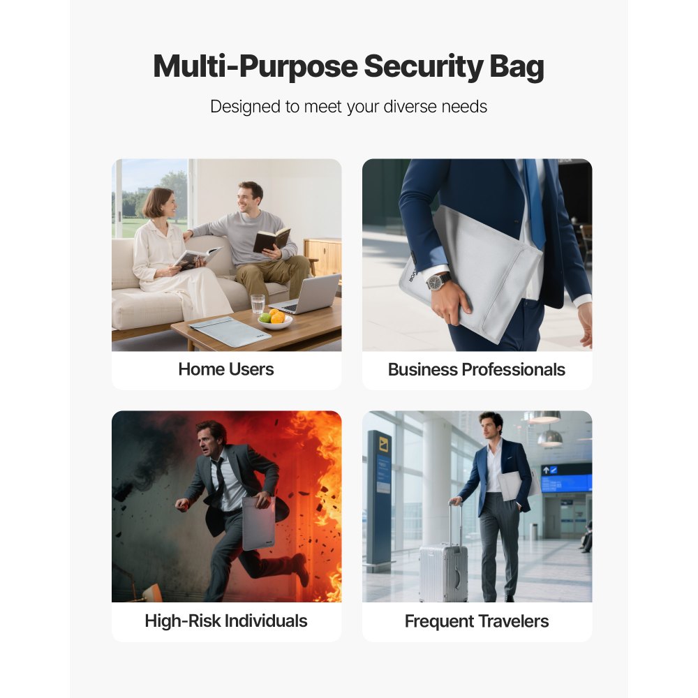 VEVOR Fireproof Document Bag, 1200 ℉ Heat Insulated Fireproof & Waterproof Bag with  Smooth Zipper, Portable File Storage Organizer Home Office Travel Use, for Passports, Important Documents, Files