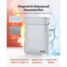 VEVOR Borsa Portadocumenti Ignifuga, Borsa Termoisolante Ignifuga e Impermeabile da 1200°C con Cerniera Liscia, Scatola Ignifuga Portatile per Documenti, Ufficio e Viaggi, per Passaporti