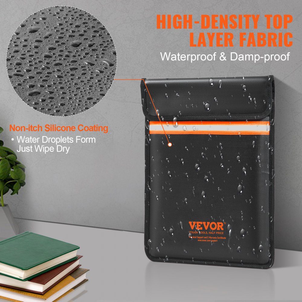 VEVOR Borsa Portadocumenti Ignifuga Impermeabile 380 x 285 x 10 mm Portatile Resistente alle Temperature Max. da 1093℃, Sacchetto Ignifugo per Documenti Passaporto Contanti Gioielli Scomparto Doppio