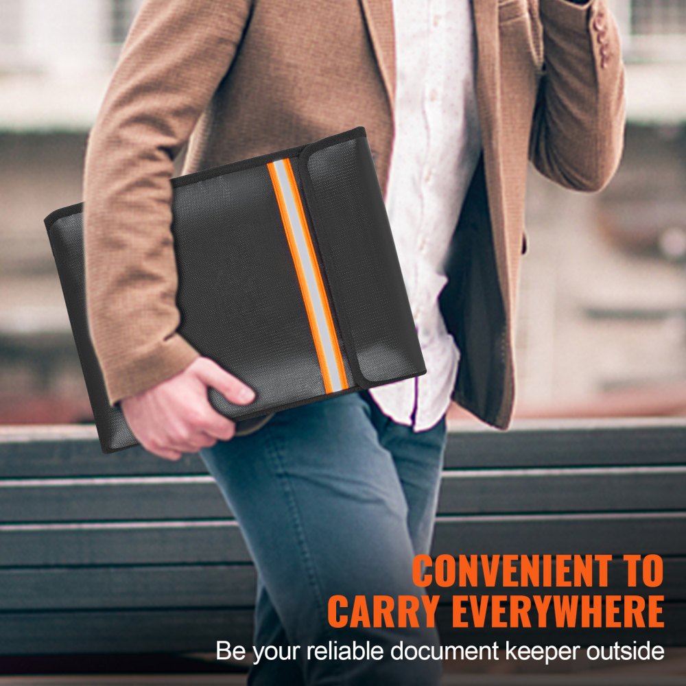 VEVOR Borsa Portadocumenti Ignifuga Impermeabile 380 x 285 x 10 mm Portatile Resistente alle Temperature Max. da 1093℃, Sacchetto Ignifugo per Documenti Passaporto Contanti Gioielli Scomparto Doppio