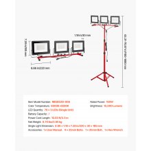 VEVOR Lampada da Lavoro a LED con Treppiede, 15000 Lumen, Lampada da Campeggio Portatile a Tre Teste con Interruttore Individuale, Cavo di Alimentazione da 3,3 m, Impermeabile IP65