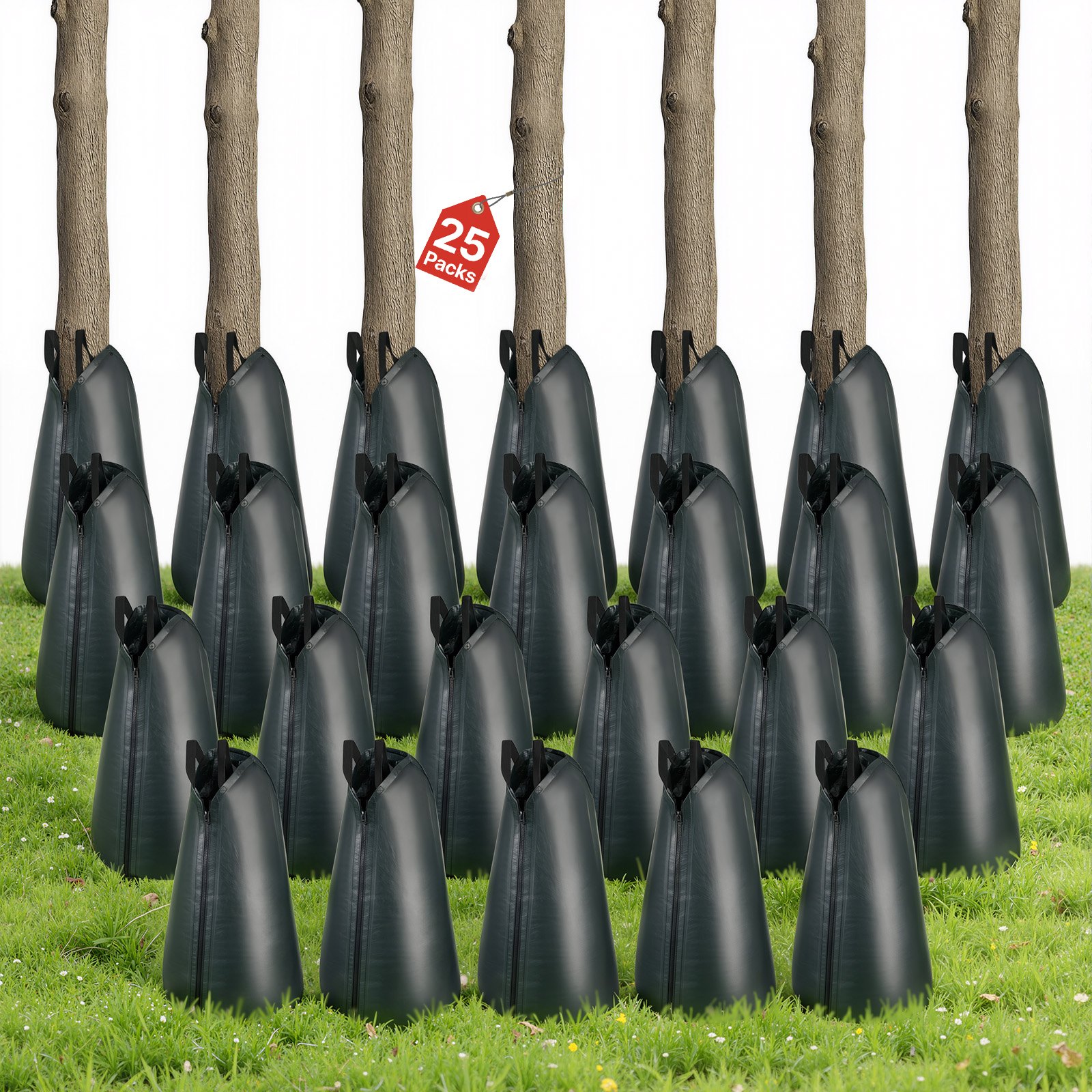 VEVOR Set di Sacco per Irrigazione di Alberi Confezione da 25 pezzi, Sacchi per Irrigazione Alberi a Goccia 3-4 Ore da Giardino Cortile Capienza ca. 75,7 Litri Materiale in PE 190 g/m² con Cerniera