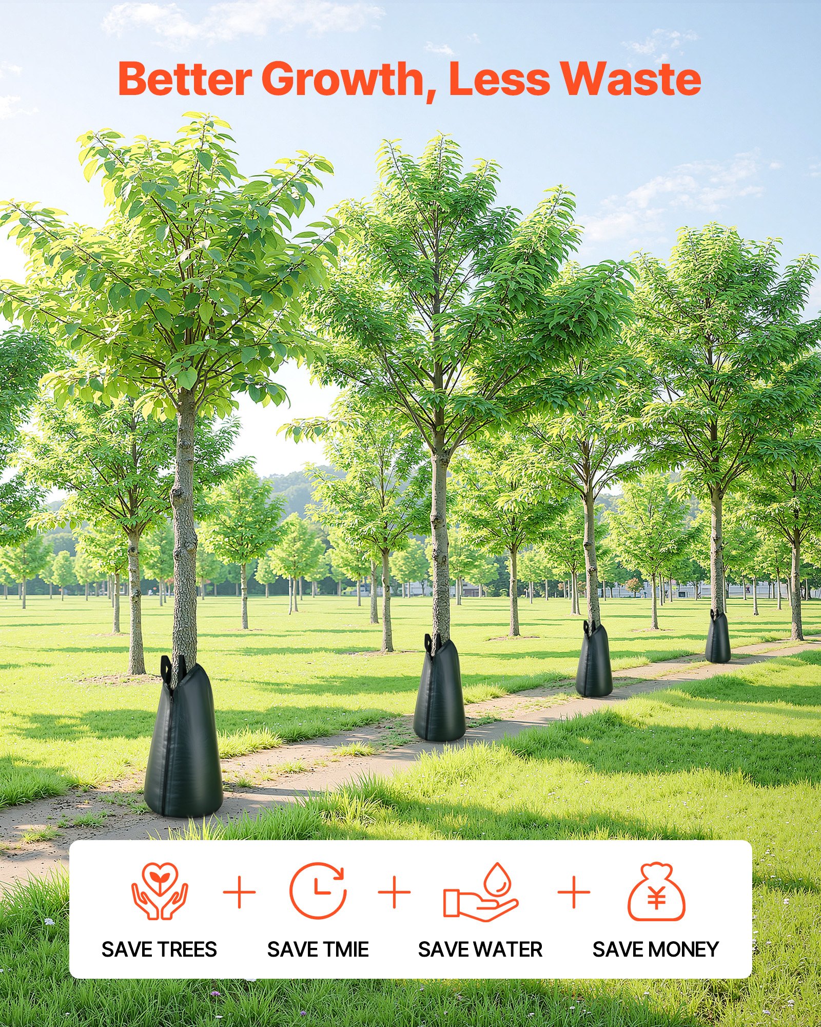 VEVOR Set di Sacco per Irrigazione di Alberi Confezione da 8 pezzi, Sacchi per Irrigazione Alberi a Goccia 3-4 Ore da Giardino Cortile Capienza ca. 75,7 Litri Materiale in PE 190 g/m² con Cerniera