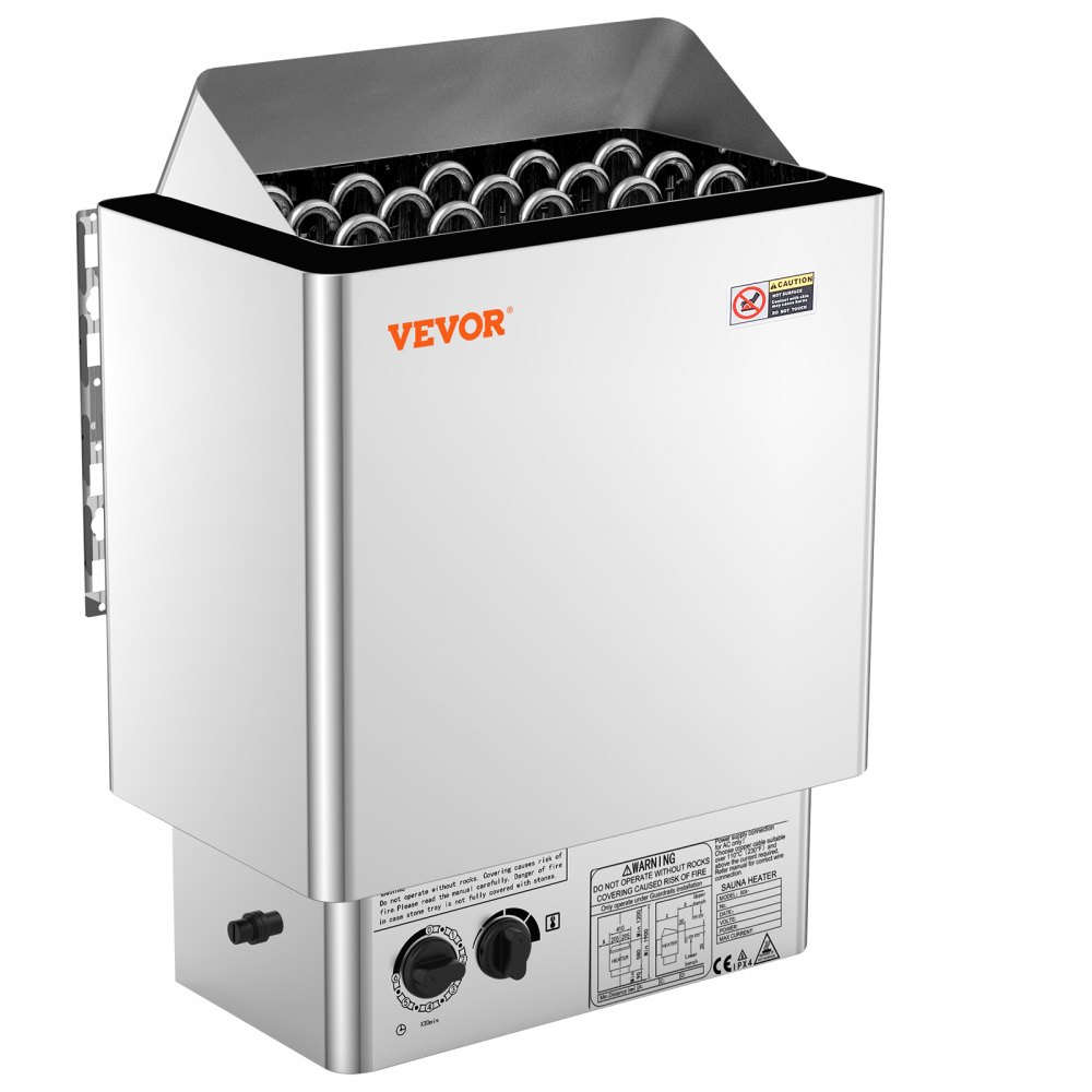 VEVOR Stufa per Sauna Stufa Elettrica per Sauna 8 kW, Riscaldatore Portatile per Sauna Interno/Esterno 400 V 3 N con Timer da 3 Ore Controllo Integrato Uso Domestico Commerciale 8-12 m³ Acciaio Inox