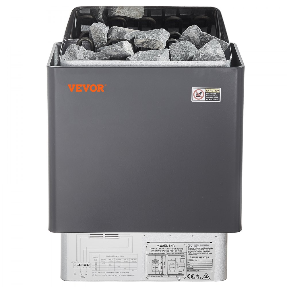 VEVOR Stufa per Sauna Stufa Elettrica per Sauna 6 kW, Riscaldatore Portatile per Sauna Interno/Esterno 400 V 3 N con Timer da 3 Ore con Regolatore Digitale Uso Domestico 5-9 m³ Spa Commerciale Hotel