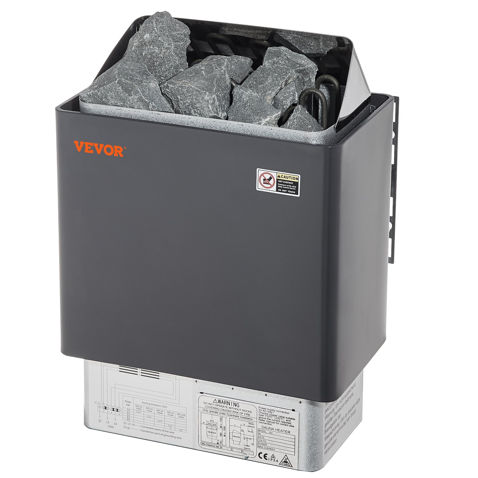 VEVOR Stufa per Sauna Stufa Elettrica per Sauna 8 kW, Riscaldatore Portatile per Sauna Interno/Esterno 400 V 3 N con Timer da 3 Ore con Regolatore Digitale Uso Domestico 8-12 m³ Spa Commerciale Hotel