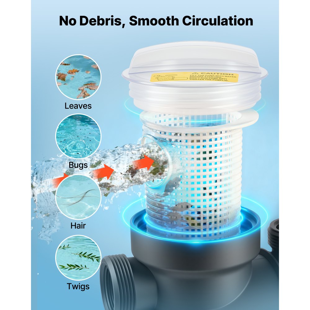 VEVOR Pompa di Filtrazione per Piscina Fuori Terra 180W 10800 L/h Velocità Singola con Cestello Filtro Coperchio, Pompa per Piscina Fuori Terra Velocità 2850 giri/min Prevalenza max. 8m Giardino