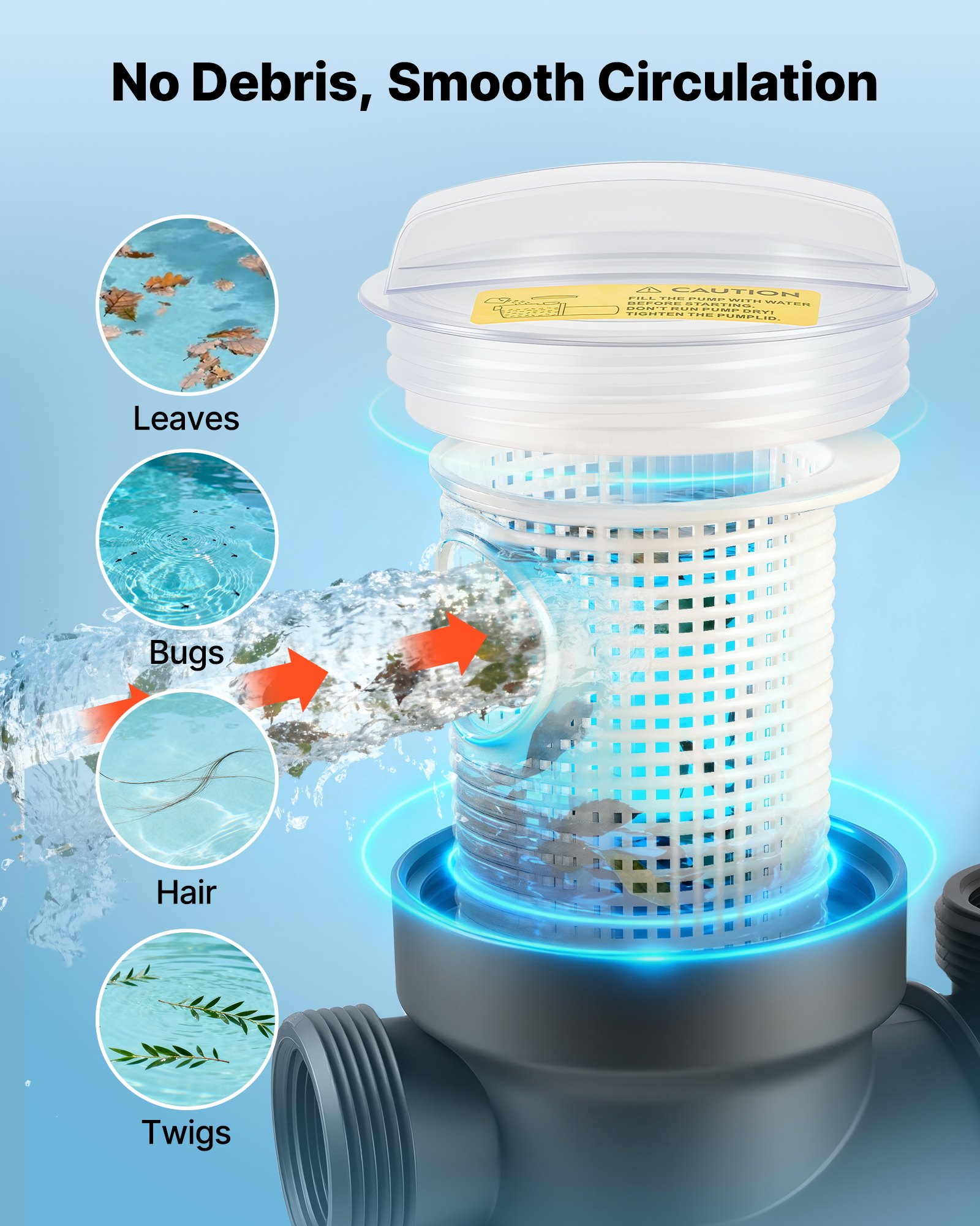 VEVOR Pompa di Filtrazione per Piscina Fuori Terra 180W 10800 L/h Velocità Singola con Cestello Filtro Coperchio, Pompa per Piscina Fuori Terra Velocità 2850 giri/min Prevalenza max. 8m Giardino