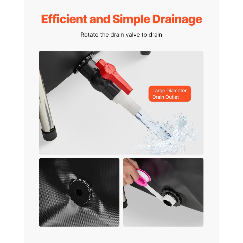 VEVOR Tela Peschiera Fuori Terra 1781,3 L, con Pannello di Visualizzazione Trasparente, Rettangolare Pesci Rossi con Telaio in Acciaio Inox, Valvola di Scarico, per Allevamento Carpa, Nero