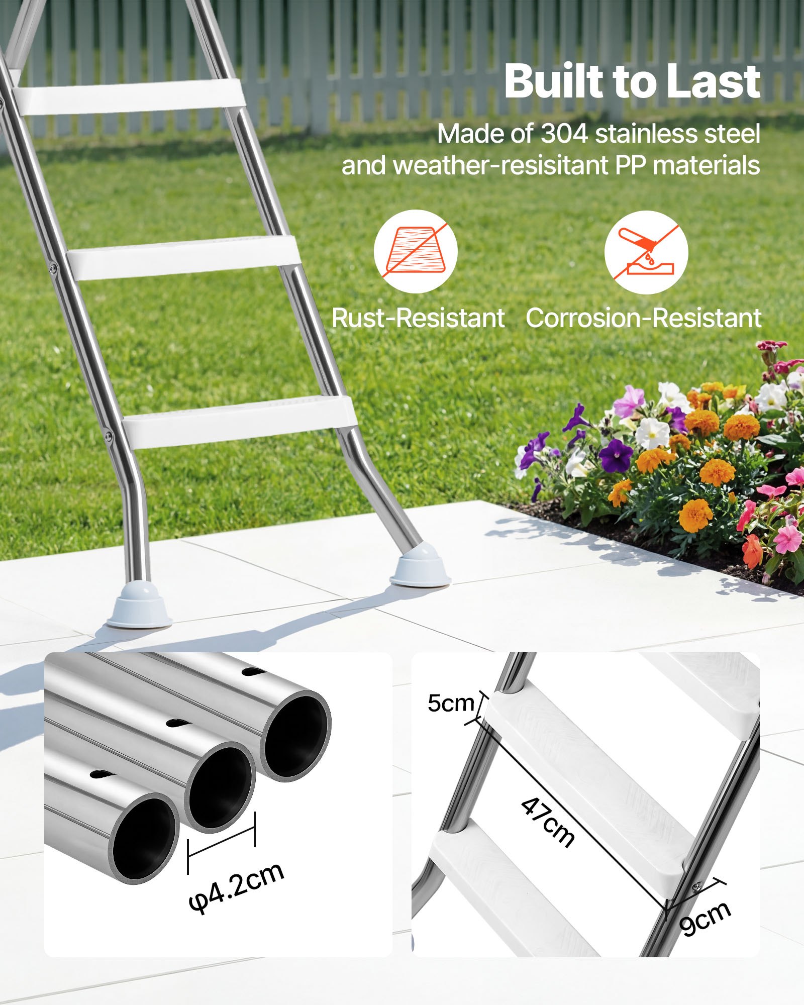 VEVOR Scaletta per Piscine Fuori Terra con Piattaforma, Scala di Sicurezza a 4 Gradini con Struttura ad A Stabile, Altezza 125 cm, Telaio in Acciaio Durevole, Gradini Larghi Antiscivolo, Portata 150kg