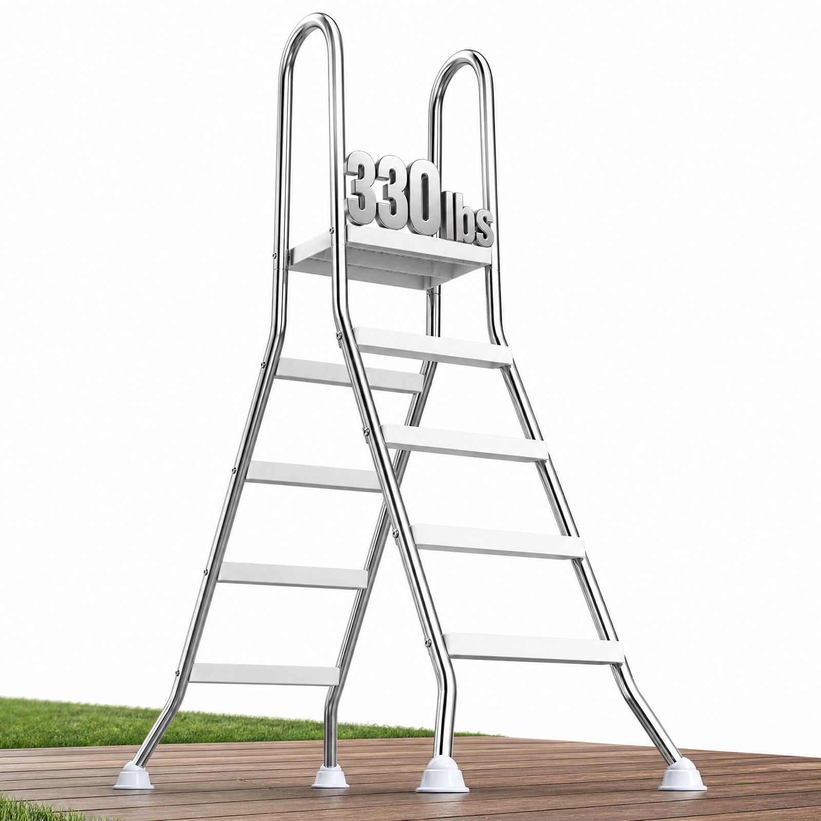 VEVOR Scaletta per Piscine Fuori Terra con Piattaforma, Scala di Sicurezza a 4 Gradini con Struttura ad A Stabile, Altezza 125 cm, Telaio in Acciaio Durevole, Gradini Larghi Antiscivolo, Portata 150kg