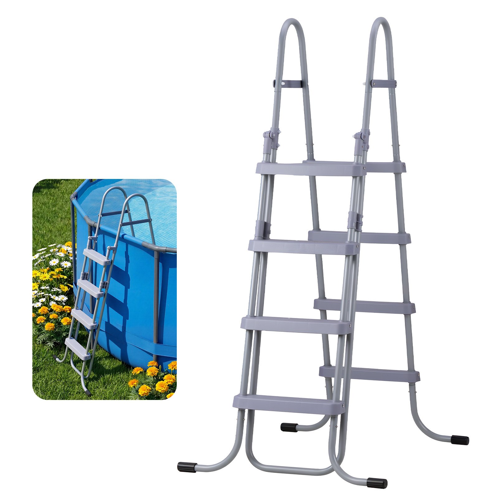 VEVOR Scaletta per Piscine Fuori Terra, Scala di Sicurezza per Piscine a 4 Gradini con Struttura ad A, Altezza 132,1 cm, Telaio in Acciaio Durevole, Gradini Larghi Antiscivolo e Robusti, Portata 136kg