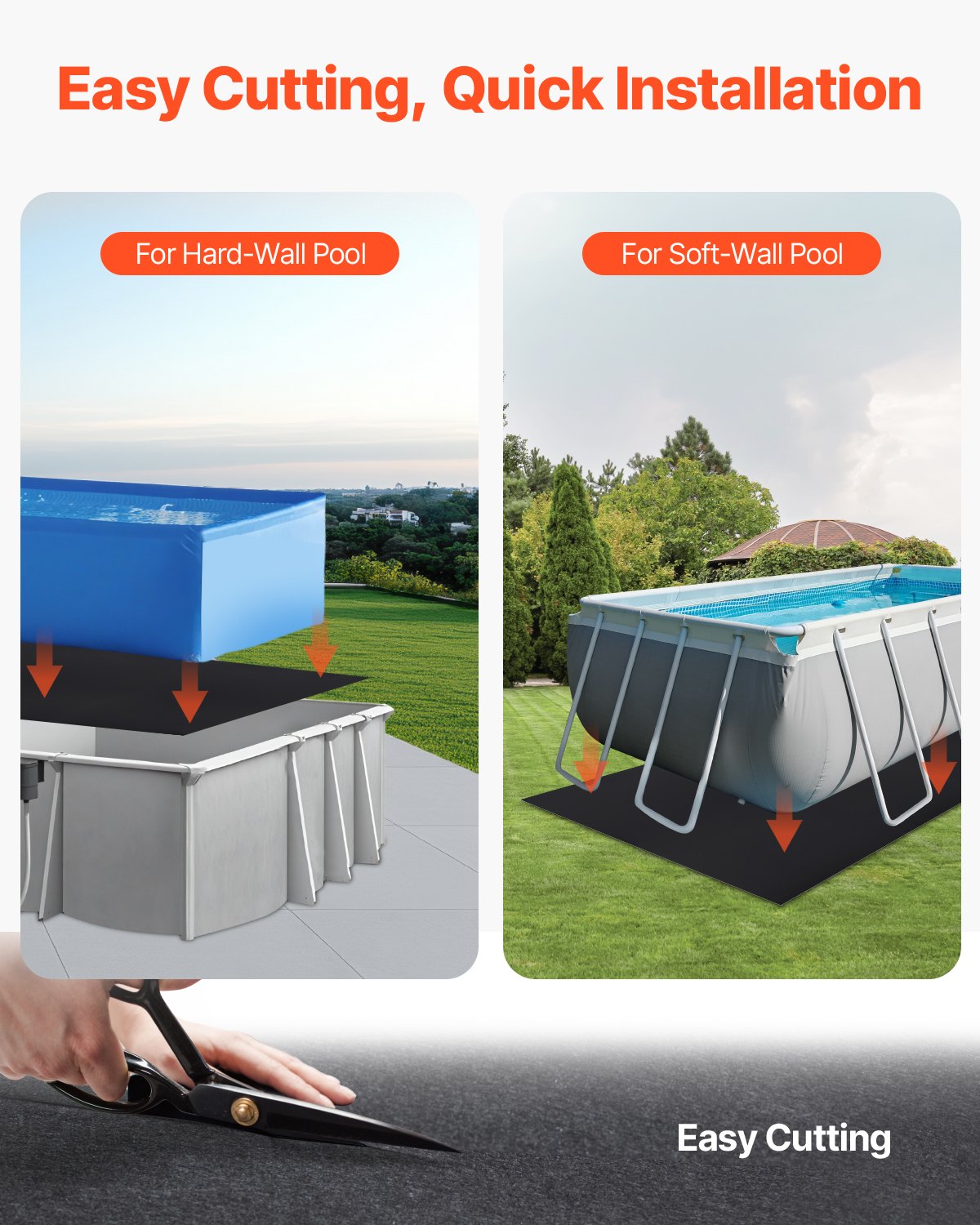 VEVOR Rettangolare Rivestimento per Piscina, Rivestimento Piscine Fuori Terra, Tappetino Piscina Extra Spesso, Materiale Tessuto Durevoli Sottofondo, 488 x 975 cm 180 g/m² Nero 8,7 kg