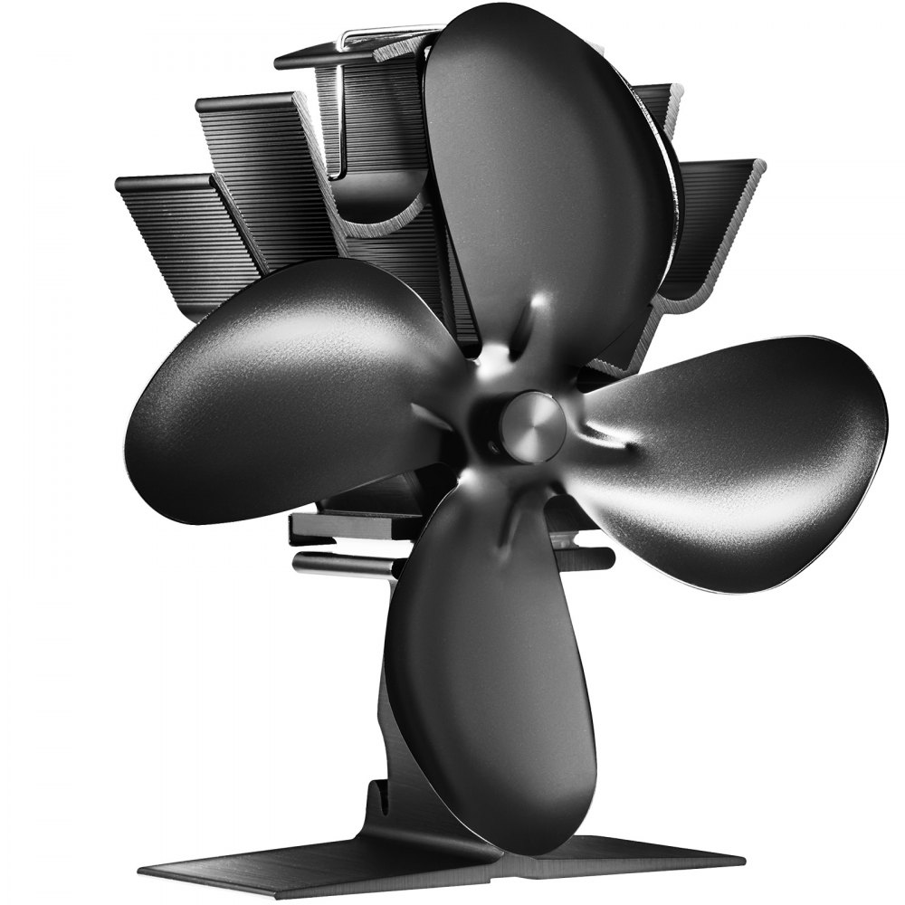 VEVOR Ventilatore per Stufa a Legna 179x100x177 mm, Ventilatore per Camino Alimentato a Calore 4 Pale Flusso d'Aria 306 m³/h Termometro Magnetico per Stufa a Legna, Ventola per Camino Stufa a Legna