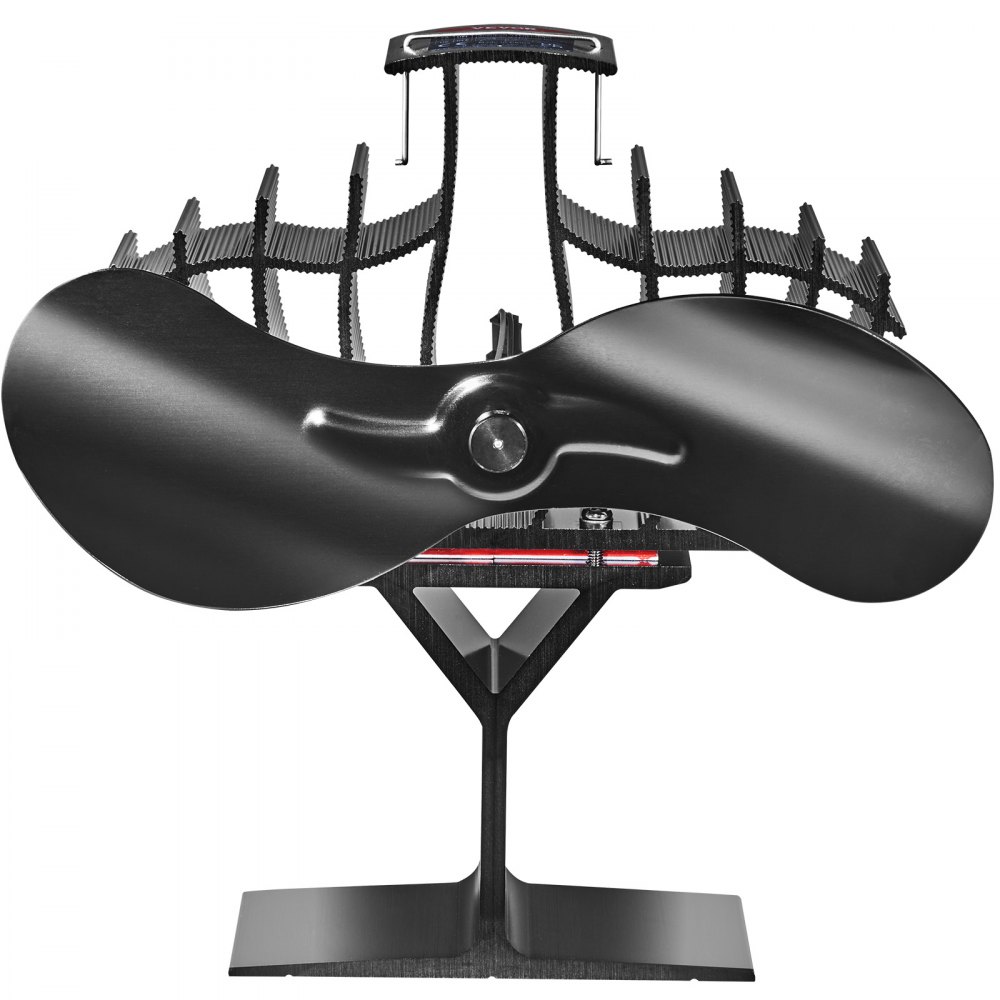 VEVOR Ventilatore per Stufa a Legna 180x107x195 mm, Ventilatore per Camino Alimentato a Calore 2 Pale Flusso d'Aria 306 m³/h Termometro Magnetico per Stufa a Legna, Ventola per Camino Stufa a Legna