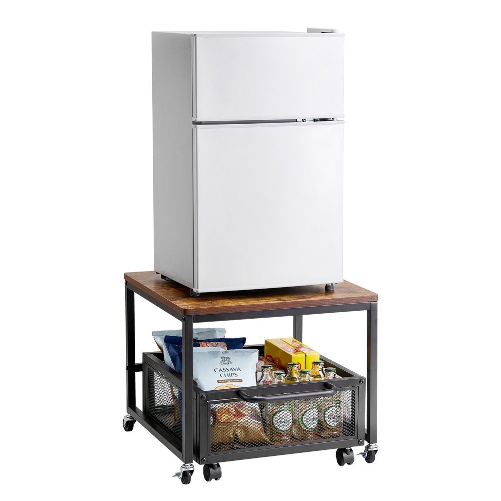 VEVOR Mini Portafrigo con Capacità di Carico di 90 kg, Tavolino da Frigo con Carrello Mobile e Ruote Girevoli, Portafrigo per Bevande per Caffè Bar, Portafrigorifero per Appartamento Marrone
