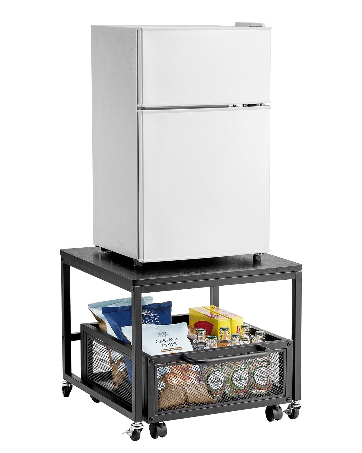 VEVOR Mini Contenitore Portafrigo con Capacità di Carico di 90 kg, Tavolino da Frigo con Carrello Mobile e Ruote Girevoli Piroettanti, Portafrigo per Bevande per Caffè Bar Appartamento, Nero