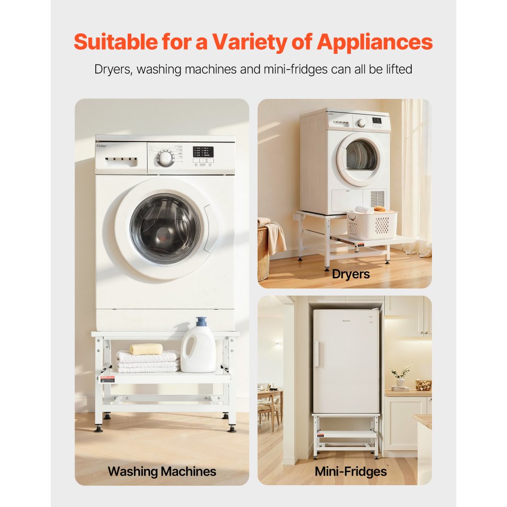 VEVOR Laundry Pedestal, 410 mm Height, Washer and Dryer Pedestals with Pull-out Tray, 318 kg Weight Load Capacity, Non-Slip Feet, Heavy-duty Steel Washing Machine Stand Universal Fit, White