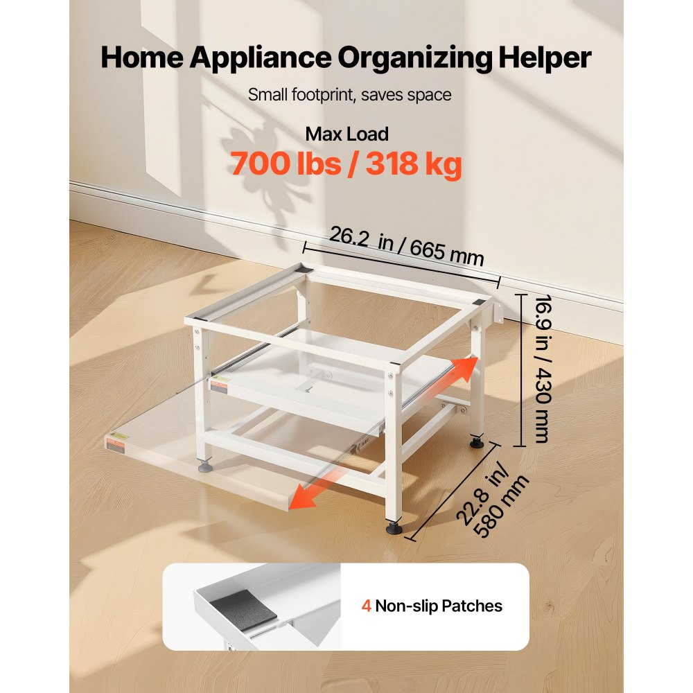 VEVOR Laundry Pedestal, 410 mm Height, Washer and Dryer Pedestals with Pull-out Tray, 318 kg Weight Load Capacity, Non-Slip Feet, Heavy-duty Steel Washing Machine Stand Universal Fit, White