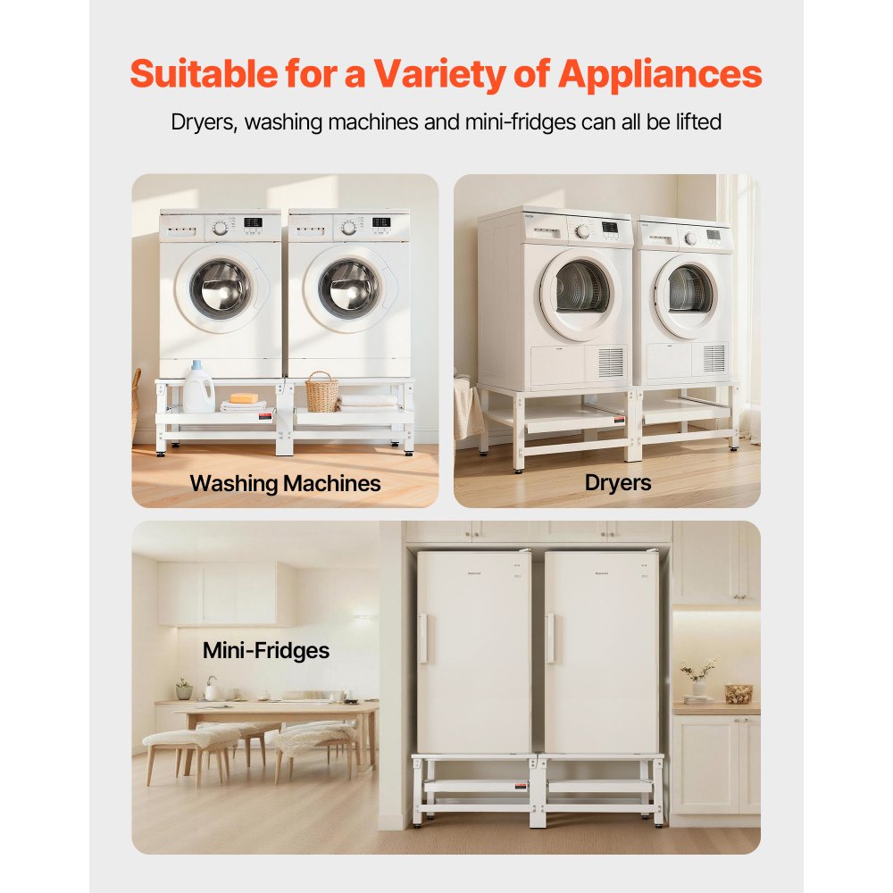 VEVOR Supporto Universale per Lavatrice Altezza 355 mm Carico max. 318 kg Base per Lavatrice Asciugatrice con Vassoio Estraibile Piedini Antiscivolo Supporto in Acciaio 2 Pezzi Base Piedistallo