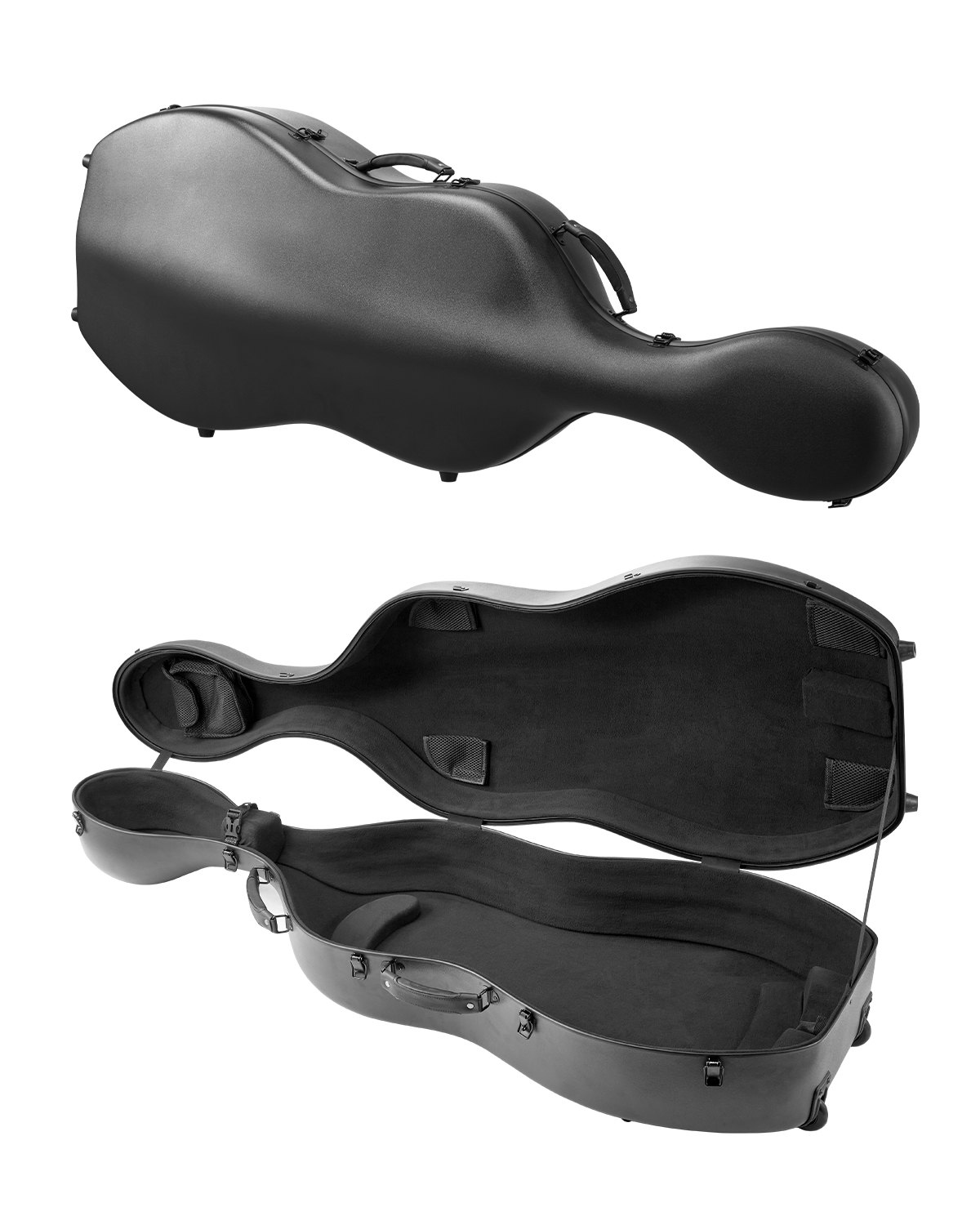 VEVOR Custodia per Violoncello 4/4 Dimensione Completa, in Fibra di Carbonio Composita, Borsa da Viaggio Portatile, con Fodera in Peluche, Doppie Tracolle, Antigraffio, Forma Violoncello, Nero