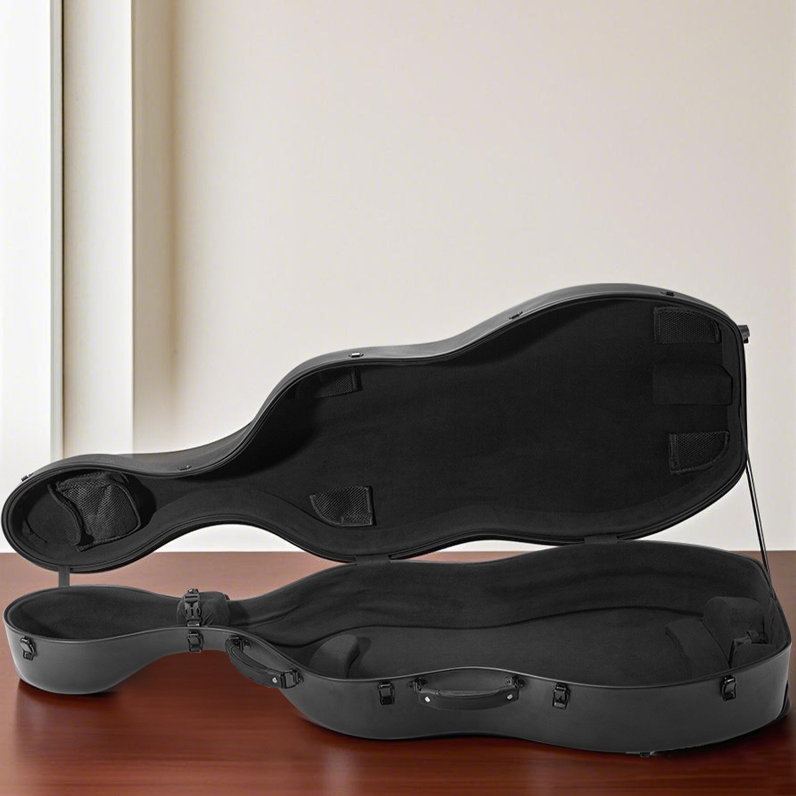 VEVOR 4/4 Full-Size Cello Case, Composite Carbon Fiber, Portable Travel Carrying Case, with Soft Lining, Two Shoulder Straps, Scratch-Resistant, Professional Cello Shape, for Cello, Black