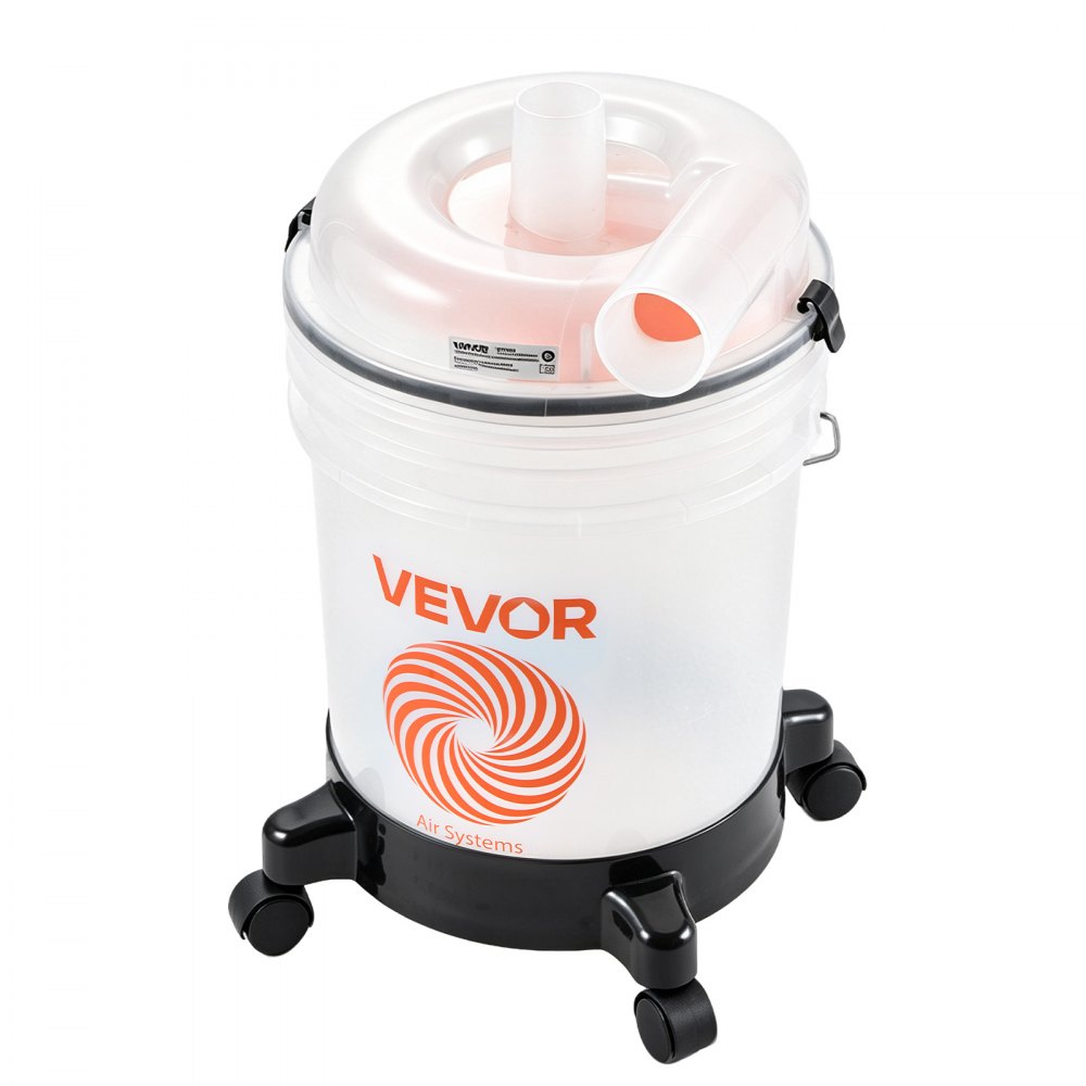 VEVOR Kit Separatore Ciclonico della Polvere con Secchio da 19 L con Tubo, Attacchi 50,8-63,5 mm, per Lavorazione del Legno e Aspiratori Solidi/Liquidi, con Tubo da 90 cm, Gomito, Ruote, PP Traslucido