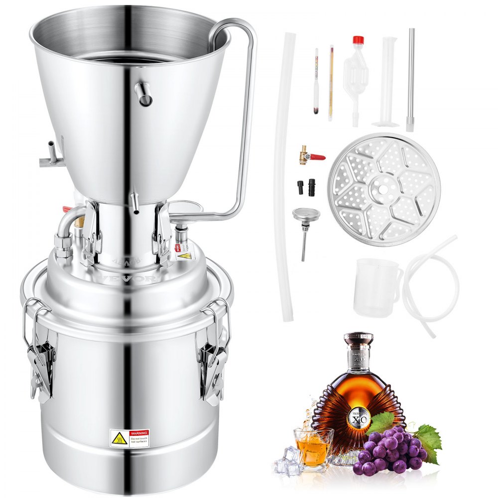 VEVOR Alambicco Distillatore in Acciaio Inox 304 Capacità di Barile 30L per Acqua Distillata Liquore Grappa Whisky Vodka Vino, Alambicco per Distillazione in Acciaio Inossidabile 304 Uso Domestico 30L