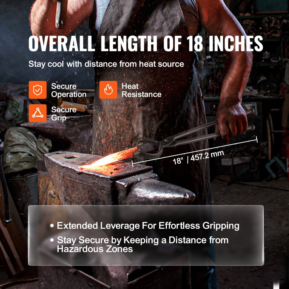 VEVOR Pinze da Fabbro 3 Pezzi 46 cm in Acciaio al Carbonio Manico Lungo Pinza Forgiata 3 Stili, Pinza Tenaglia da Fabbro Lunghezza Totale da 46cm, Pinza da Fabbro Forgiata in Acciaio al Carbonio 3 Pz