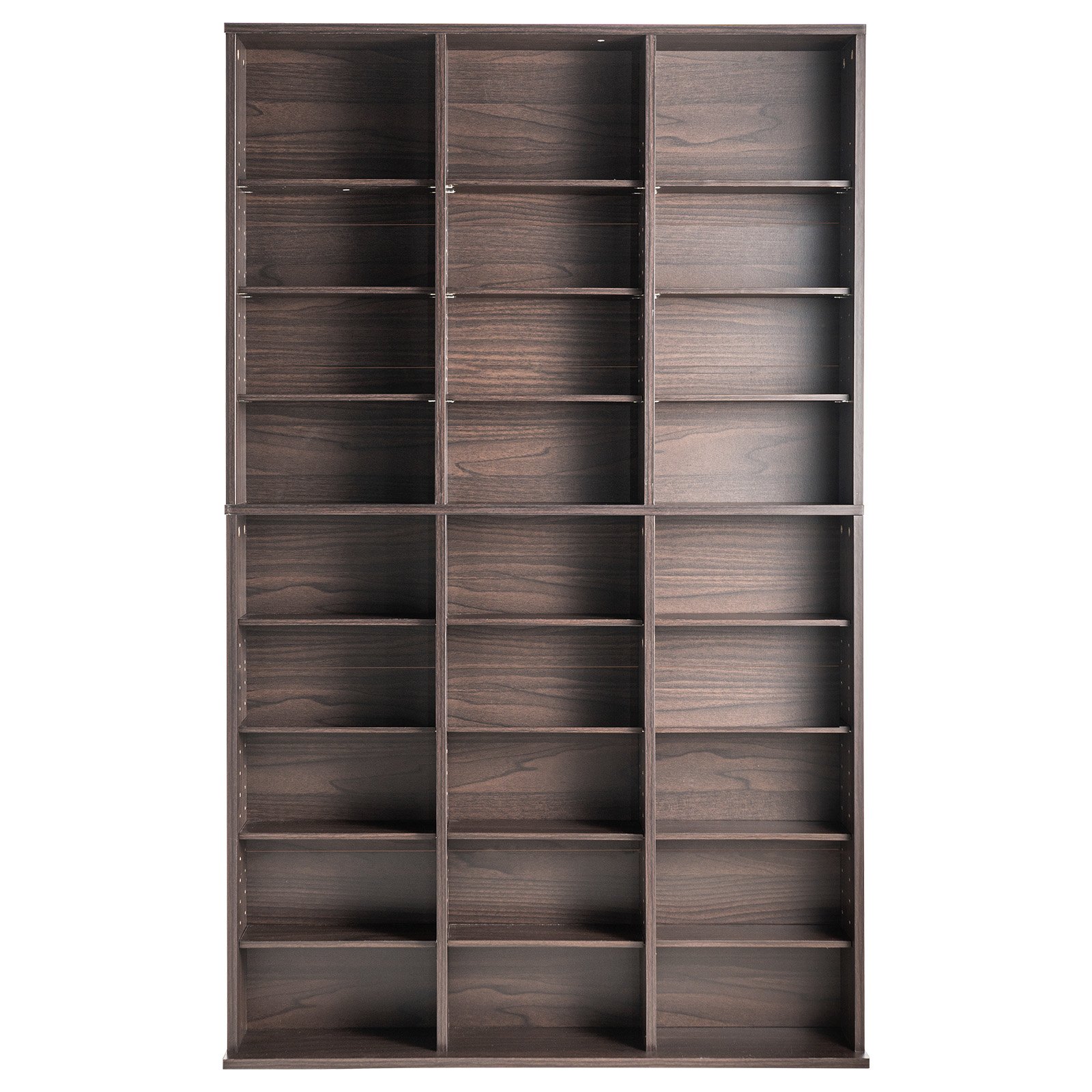 VEVOR Media Storage Cabinet, 9-Tier DVD Shelf for up to 756 CDs, Adjustable CD Shelves with 27 Compartments, Protects and Organizes Music, Film, Video Game or Memorabilia Collections, Espresso