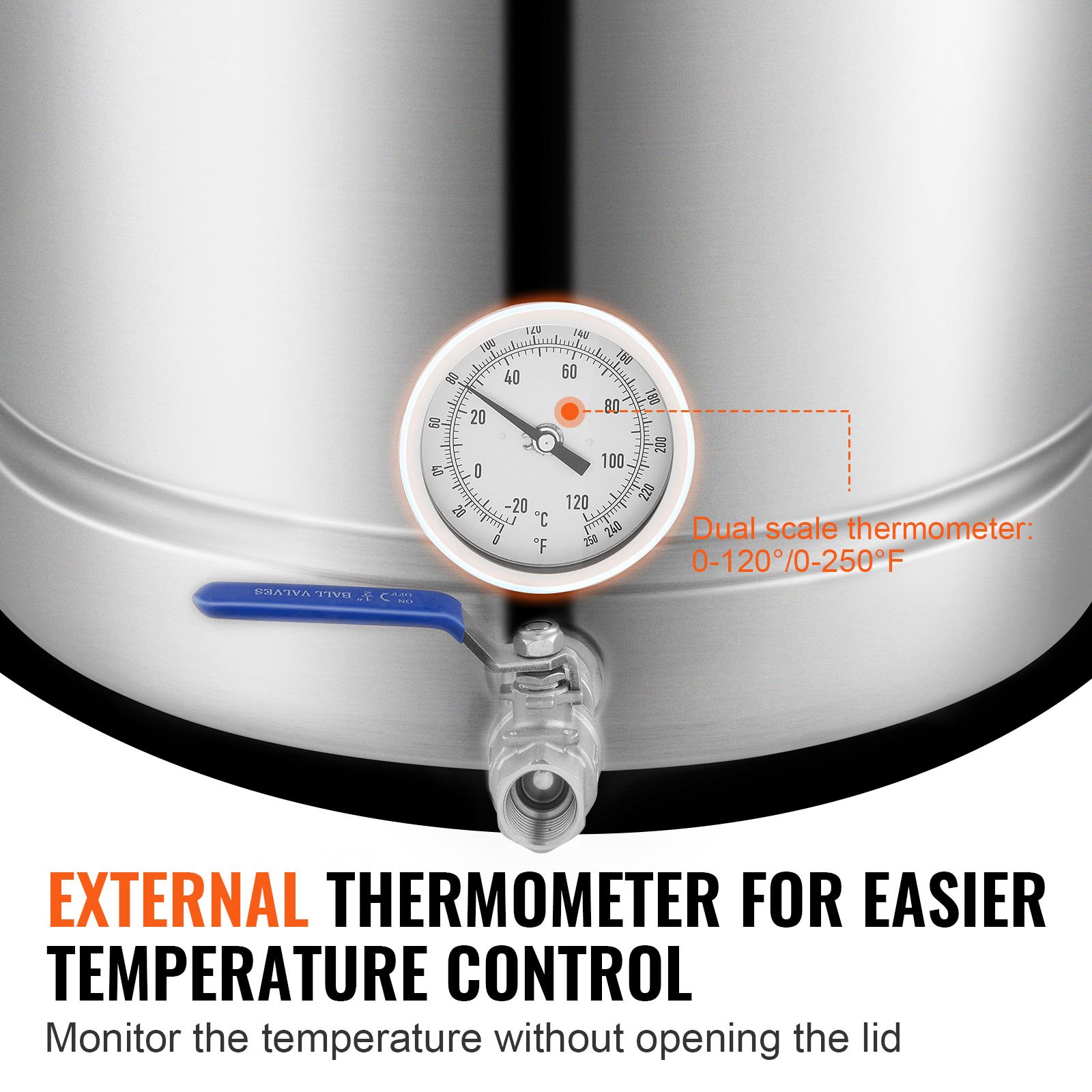 VEVOR Beer Brewing Kettle, Beer Brewing System 60.56 L, Beer Brewing Set, Mash Kettle 400 x 480 mm, Stainless Steel Beer Brewing Systems with Dual Temperature Display, Beer Brewing System, Suitable for Beers, Red Wines, etc.