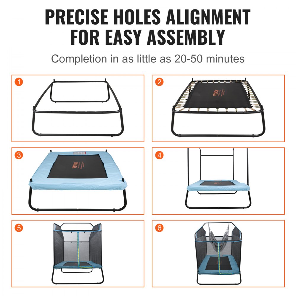 VEVOR Trampolino Elastico per Bambini 175x126x165 cm Mini Trampolino Elastico per Interni ed Esterni per Bambini con Rete di Sicurezza Barra da Ginnastica e Amaca Regalo di Compleanno per Bambini dai