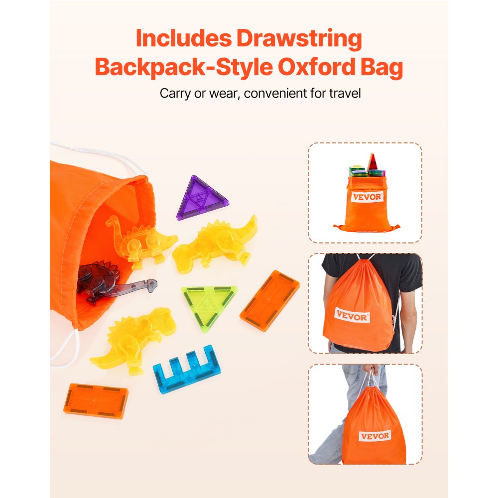 VEVOR Magnetic Building Blocks, 56-Piece Magnetic Animal Building Set, Magnetic Toy with 4 Dinosaurs, STEM Sensory Learning Toy, Construction Stacking Toy, Gift for Children Ages 3 and Up